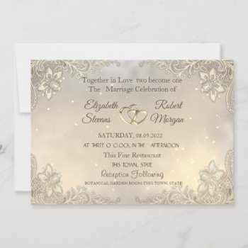 Elegant Chic Gold Hearts Lace Wedding  Invitation by Biglibigli at Zazzle