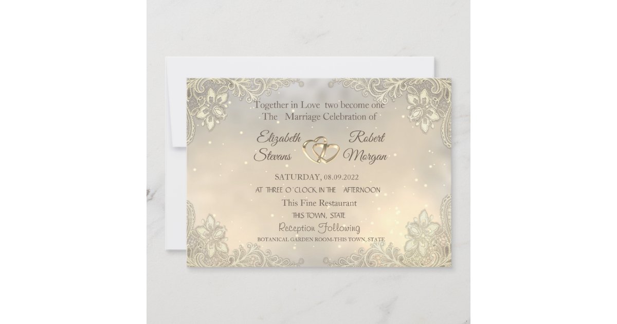 Elegant Chic Gold Hearts Lace Wedding Invitation | Zazzle