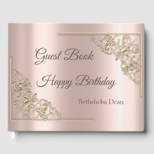 Elegant Chic Gold Hearts Rose Gold Guest Book