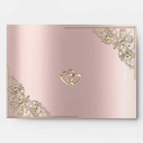 Elegant Chic Gold Hearts Rose Gold Wedding Envelope