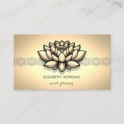 Elegant Chic Gold Lace Lotus Business Card