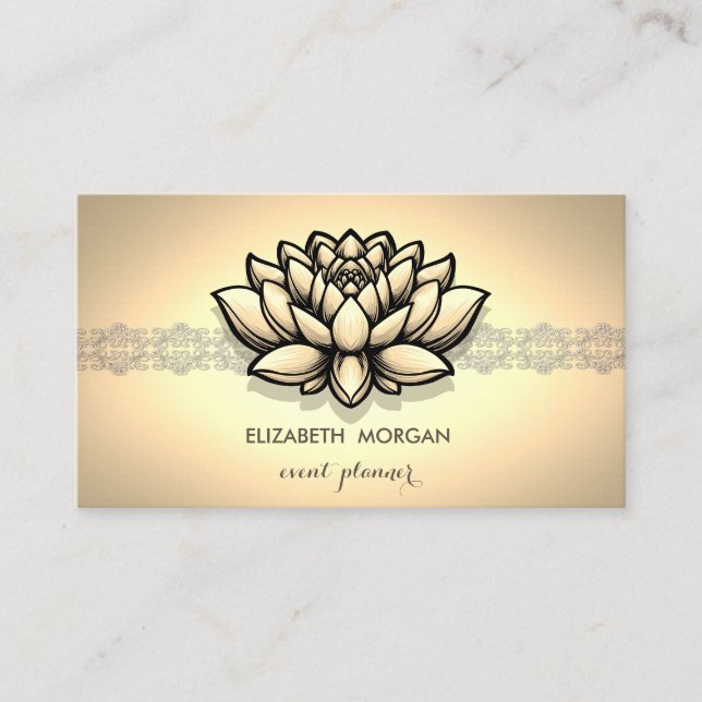 Elegant Chic Gold Lace Lotus Business Card (Front)