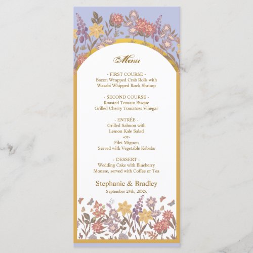 Elegant Chic Gold Lavender Wildflower Arch Wedding Menu