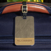 Elegant Chic gold leather brown custom name