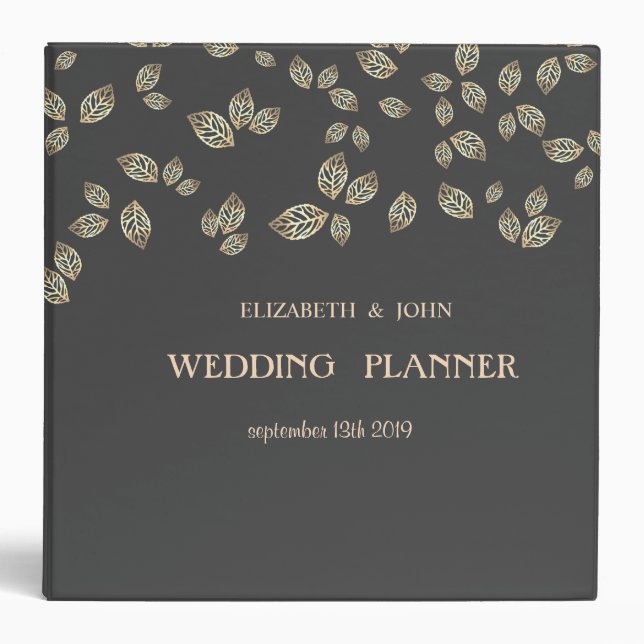 Elegant Chic Gold Leaves 3 Ring Binder (Front)