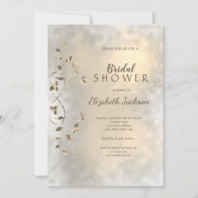 Elegant Chic Gold Leaves Bridal Shower  Invitation (Front)