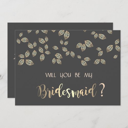 Elegant Chic Gold Leaves  Bridesmaid Card
