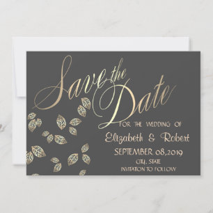Elegant Chic Gold Leaves Save The Date