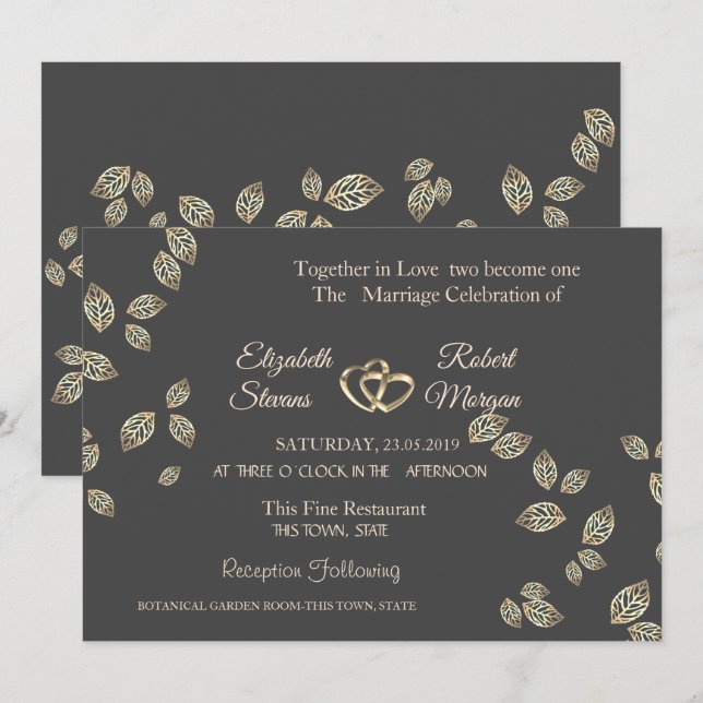 Elegant Chic Gold Leaves Wedding Invitation (Front/Back)