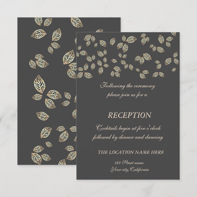 Elegant Chic Gold Leaves  Wedding Reception Invitation (Front/Back)