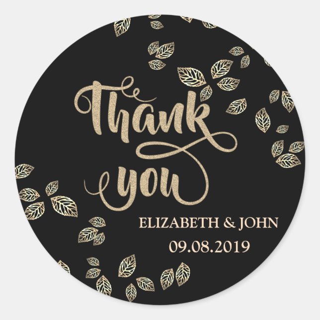 Elegant Chic Gold Leaves  Wedding Sticker (Front)
