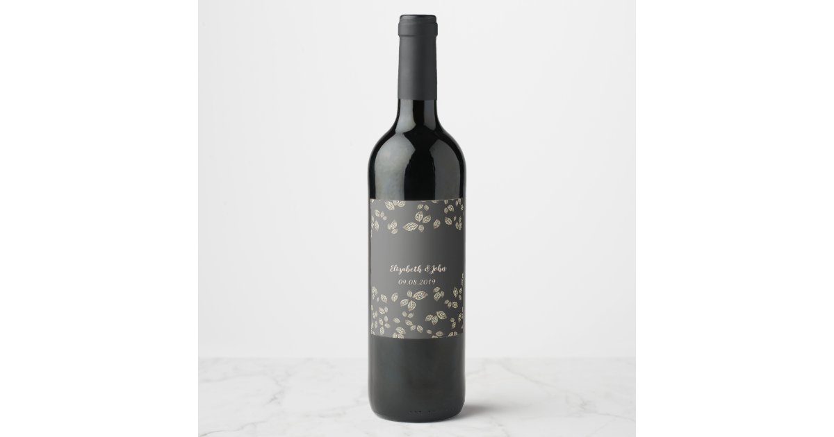 Elegant Chic Gold Leaves Wine Label | Zazzle