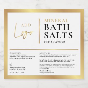 Elegant Chic Gold Logo Waterproof Bath Salts Label | Zazzle