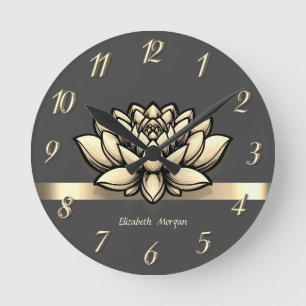 Elegant Chic Gold Lotus, Yoga Round Clock