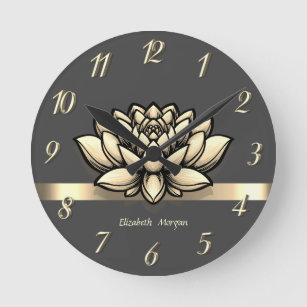 Elegant Chic Gold Lotus, Yoga   Round Clock