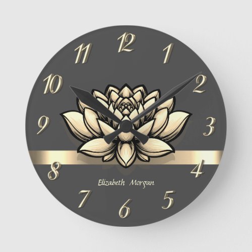 Elegant Chic Gold Lotus Yoga   Round Clock