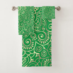 Elegant Chic Gold Mandala Green Bath Towel Set