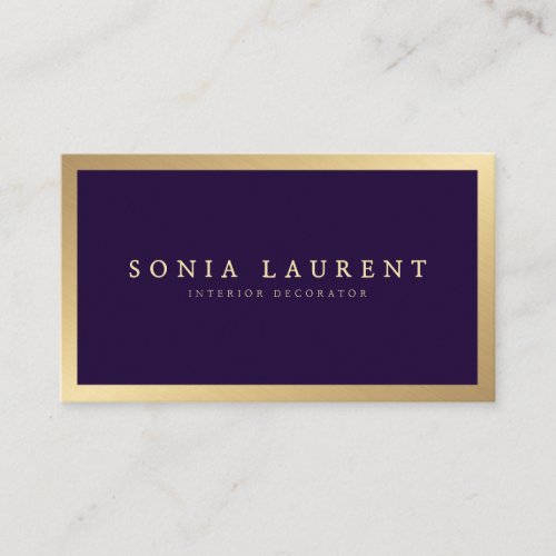 Elegant chic gold metallic dark purple minimalist business card