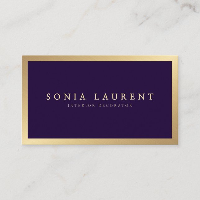 Elegant chic gold metallic dark purple minimalist business card (Front)