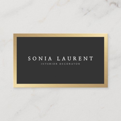 Elegant chic gold metallic frame minimalist black business card