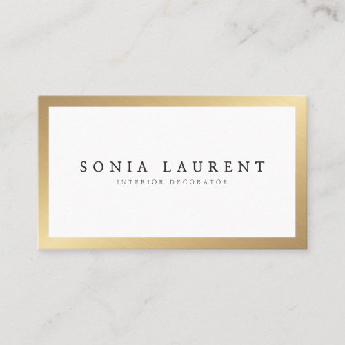 Elegant chic gold metallic frame minimalist white business card
