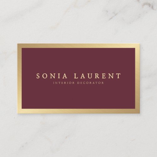 Elegant chic gold metallic marsala red minimalist business card