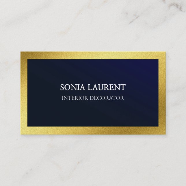 Elegant chic gold metallic navy blue minimalist  business card (Front)