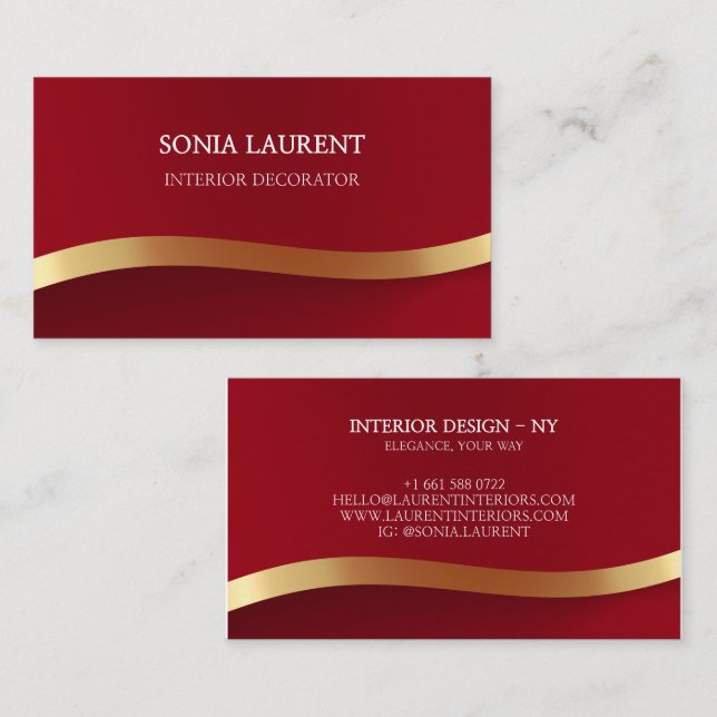 Elegant chic gold metallic Red minimalist   Business Card (Front/Back)