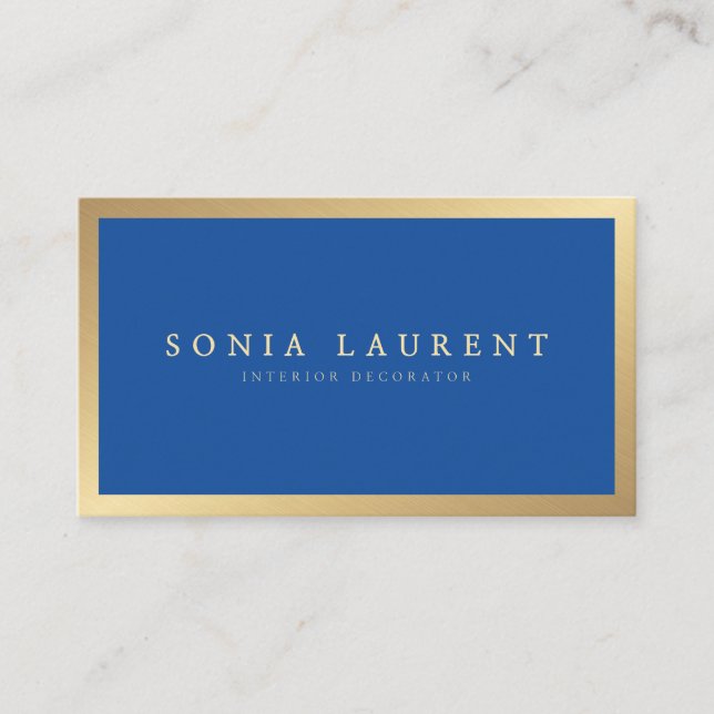 Elegant chic gold metallic royal blue minimalist business card (Front)