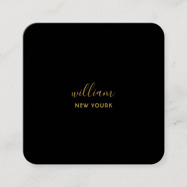 Elegant chic gold modern square minimalist black  business card (Front)