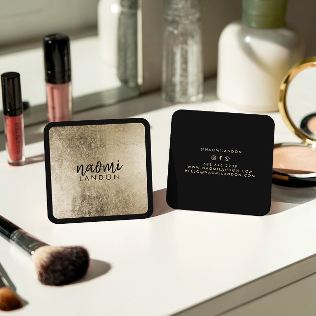 Elegant chic gold modern square minimalist black business card (Elegant chic gold modern square minimalist black)