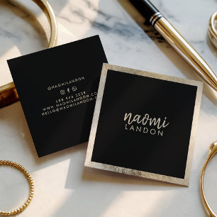 Elegant chic gold modern square minimalist black business card