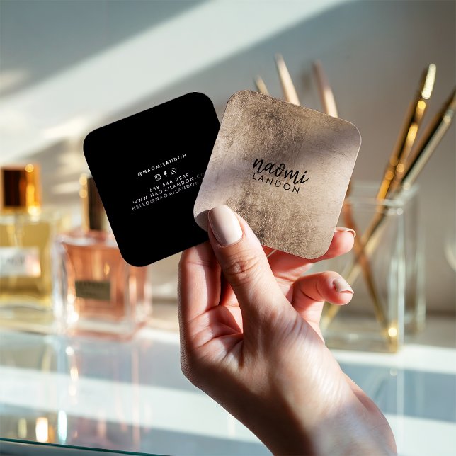 Elegant chic gold modern square minimalist black business card (Elegant chic gold modern square minimalist black)