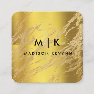 Elegant chic gold modern square minimalist black  business card