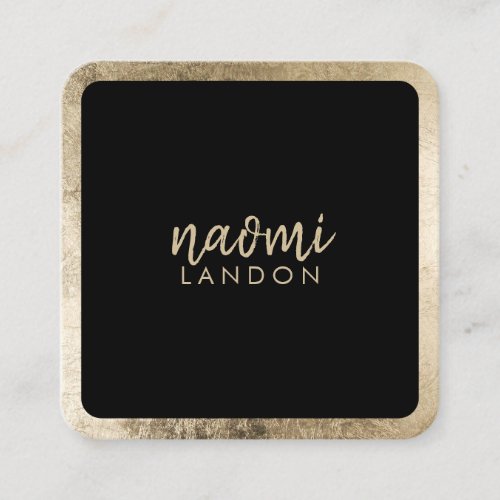 Elegant chic gold modern square minimalist black square business card