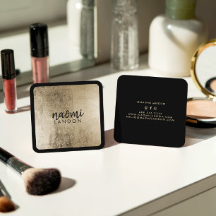 Elegant chic gold modern square minimalist black square business card