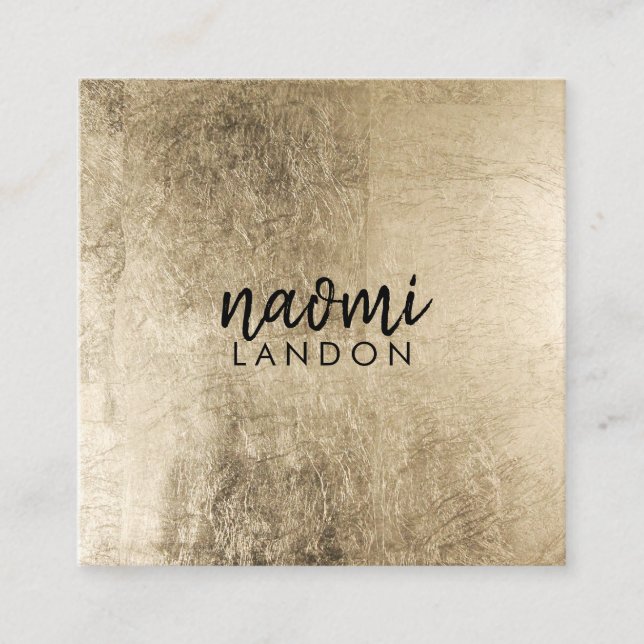Elegant chic gold modern square minimalist black square business card (Front)