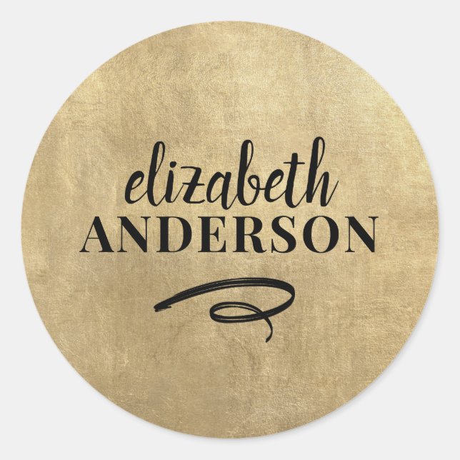 Elegant Chic Gold Modern Square Minimalist Classic Classic Round Sticker (Front)