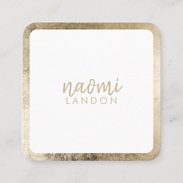 Elegant chic gold modern square minimalist white square business card (Front)