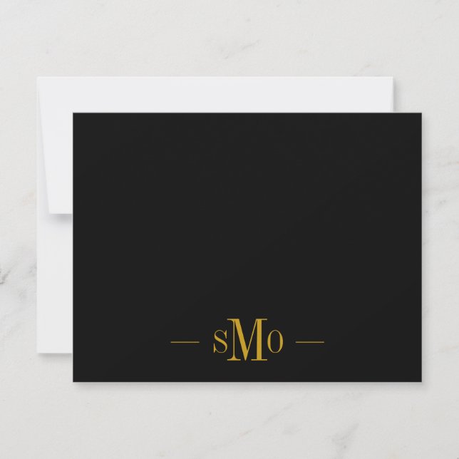 Elegant Chic Gold Monogram 3 Initials Black Note Card (Front)