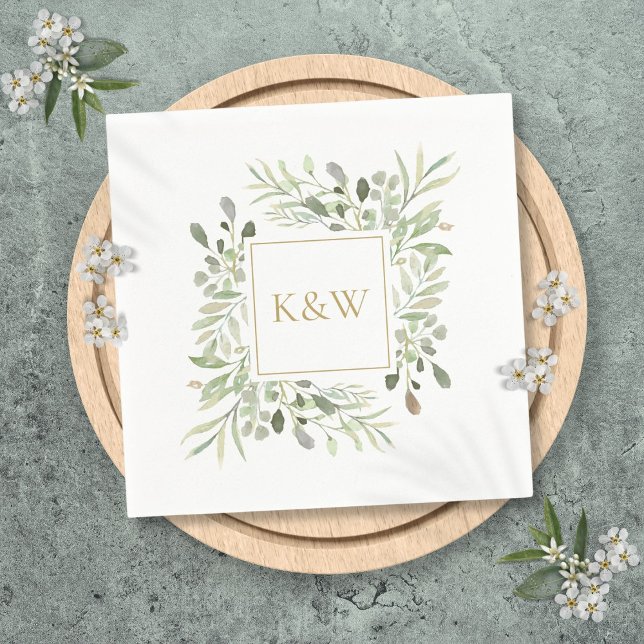 Elegant Chic Gold Monogram Floral Greenery Napkins (Elegant Chic Gold Monogram Floral Greenery Napkins)