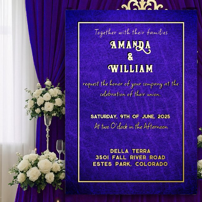 Elegant Chic Gold on Blue Leather Wedding Foil Invitation (Creator Uploaded)