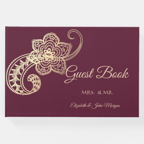 Elegant Chic Gold Paisley  Guest Book