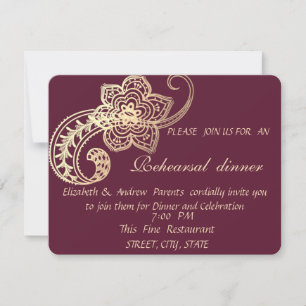 Elegant Chic Gold Paisley Rehearsal Dinner Invitation