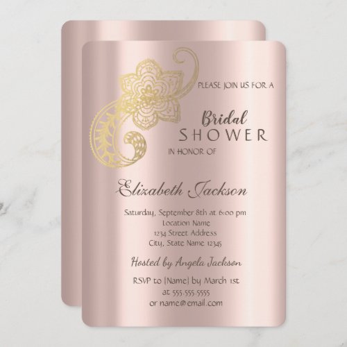 Elegant Chic Gold Paisley Rose Gold Bridal Shower  Invitation