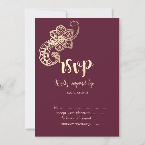 Elegant Chic Gold Paisley RSVP    Invitation