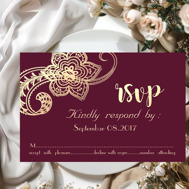 Elegant Chic Gold Paisley  RSVP Invitation (Creator Uploaded)