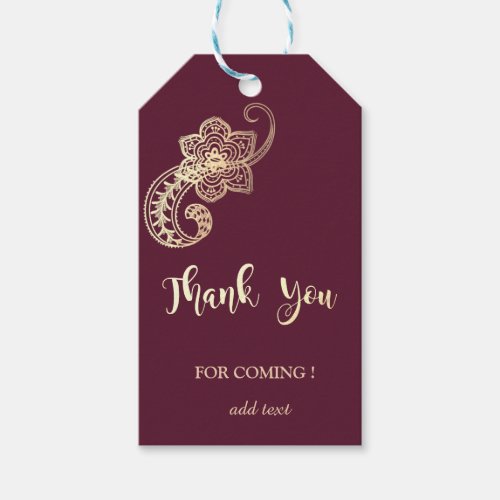 Elegant Chic Gold Paisley  Thank You Gift Tags