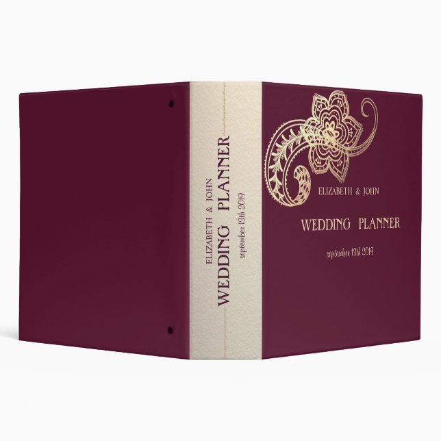 Elegant Chic Gold Paisley  Wedding 3 Ring Binder (Background)