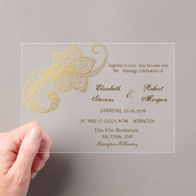 Elegant Chic Gold Paisley   Wedding Invitation (Insitu (Handheld))